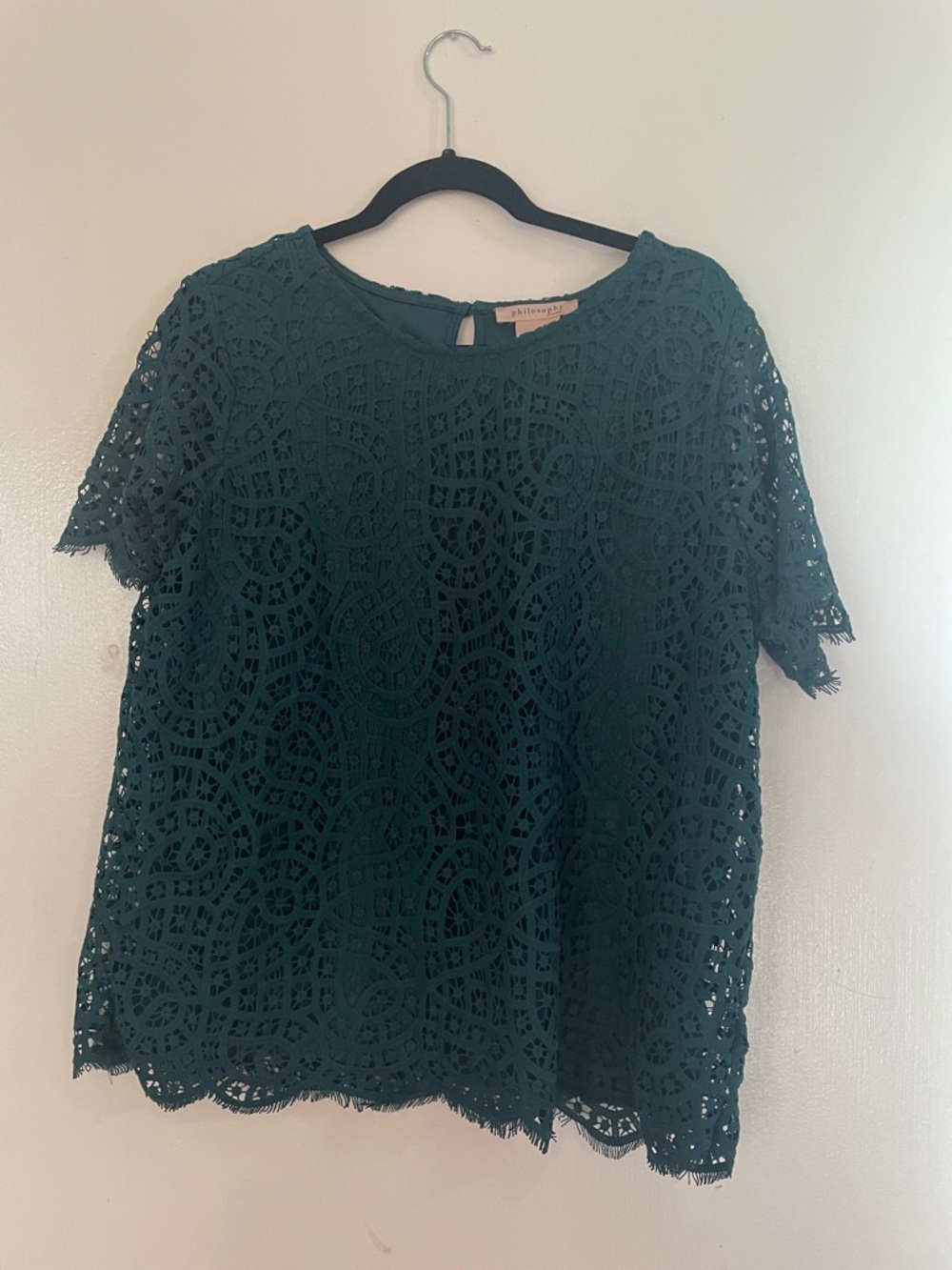 Philosophy Green Lace Short-Sleeve Blouse